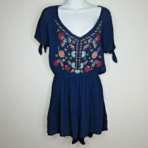 Blue Rain Size S Embroidered Romper Shorts Set Boho Floral - Picture 2 of 7